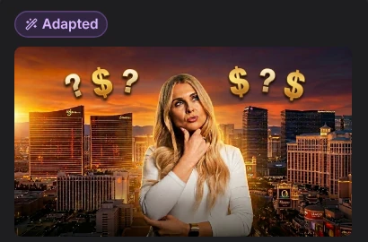 Approved idea marked Adapted, with a thumbnail of Olga under question marks and dollar signs